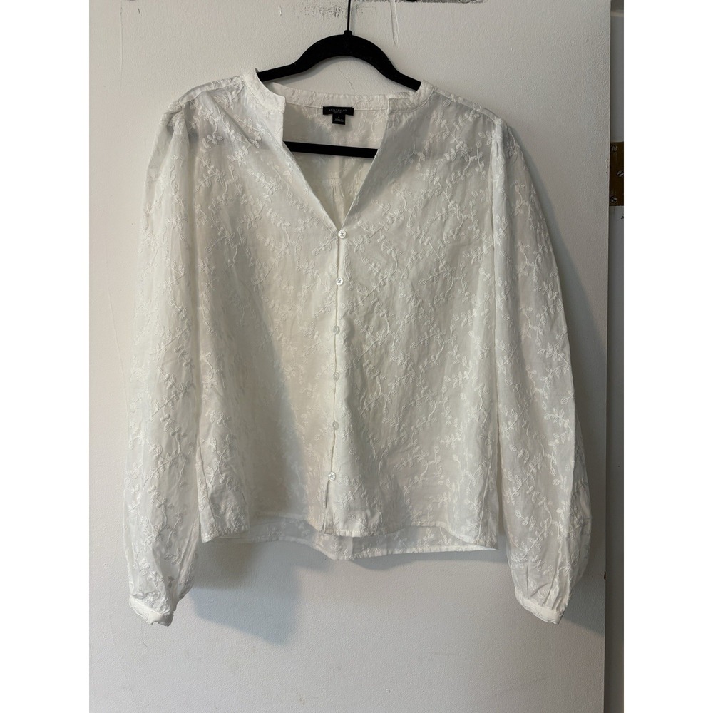 Ann Taylor White Eyelet Shirt 100% Cotton Womens Small Coquette Preppy Career